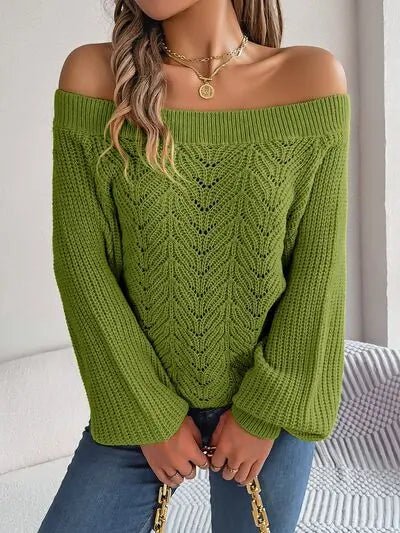 Off - Shoulder Long Sleeve Sweater - GlossiChic Collectionapparel