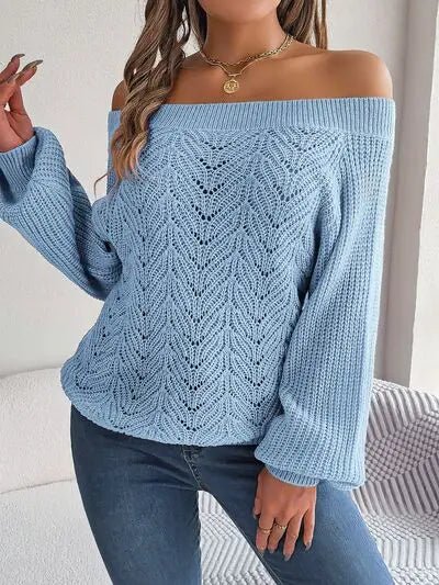 Off - Shoulder Long Sleeve Sweater - GlossiChic Collectionapparel