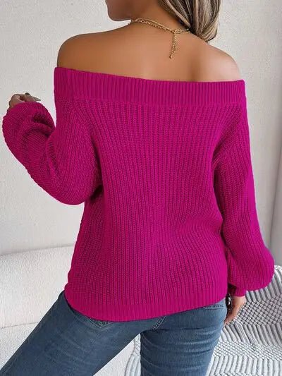 Off - Shoulder Long Sleeve Sweater - GlossiChic Collectionapparel