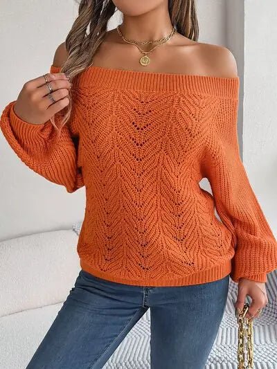 Off - Shoulder Long Sleeve Sweater - GlossiChic Collectionapparel