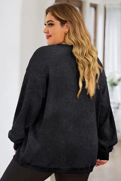 Plus Size Heart Ribbed Round Neck Sweatshirt - GlossiChic Collectionapparel