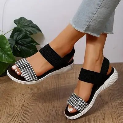 PU Leather Open Toe Low Heel Sandals - GlossiChic CollectionShoes & Accessories